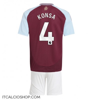 Aston Villa Ezri Konsa #4 Prima Maglia Bambino 2024-25 Manica Corta (+ Pantaloni corti)